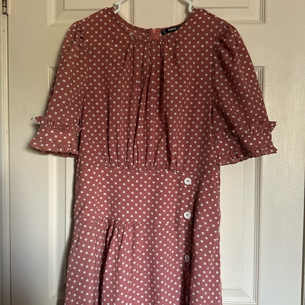 SHEIN Pink and White Polka Dot Maxi Dress